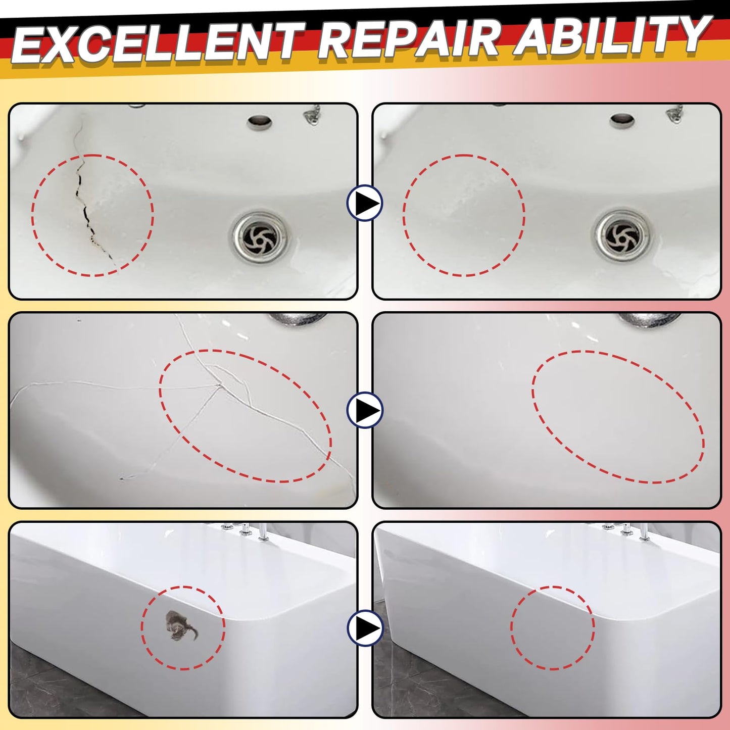 Bathtub Repair Kit, Porcelain and Fiberglass Tub Tile and Shower Kit Repair Chips Dents Cracks Scratches from Ceramic, Marble, Quartz, Resin, Acrylic (White)