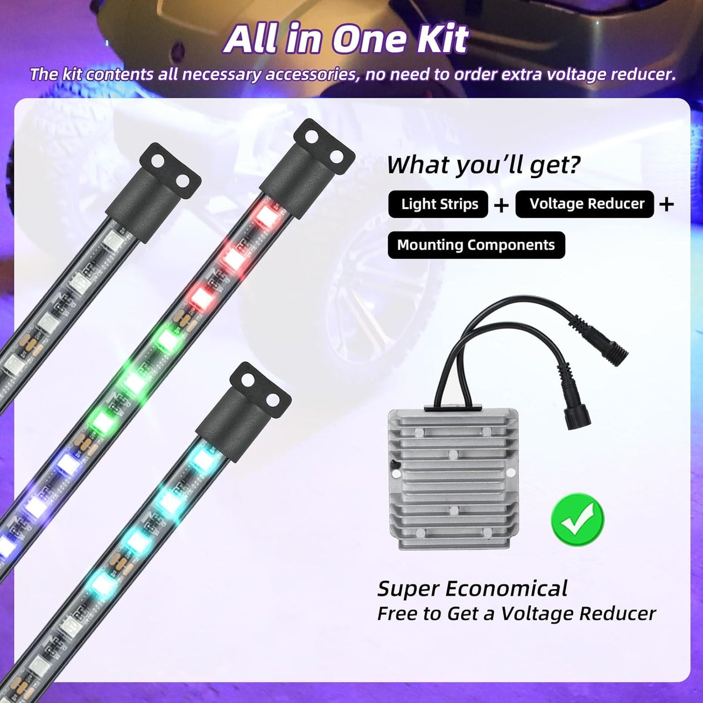Roykaw Golf Cart LED Strip Lights - Waterproof Neon Accent Kit with Wheel Well & Interior Lights | Sync to Music, Fits 12V-80V, 12 PCS