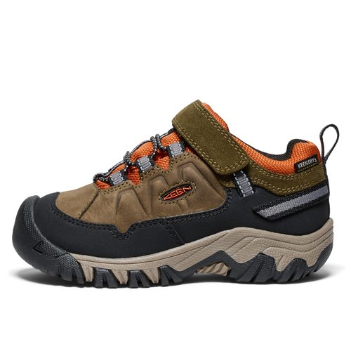 KEEN Unisex-Child Targhee 4 Low Height Durable Comfortable Waterproof Hiking Shoes, Dark Olive/Gold Flame, 3