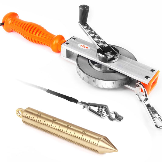 Cekegon Oil Gauging Tape with 560g/20oz Plumb bob, Explosion-Proof Oil Tank Gauging Tapes with Ground Strap, Double Duty Stainless Steel Sounding Tape with Brass Plumb Bob-15M