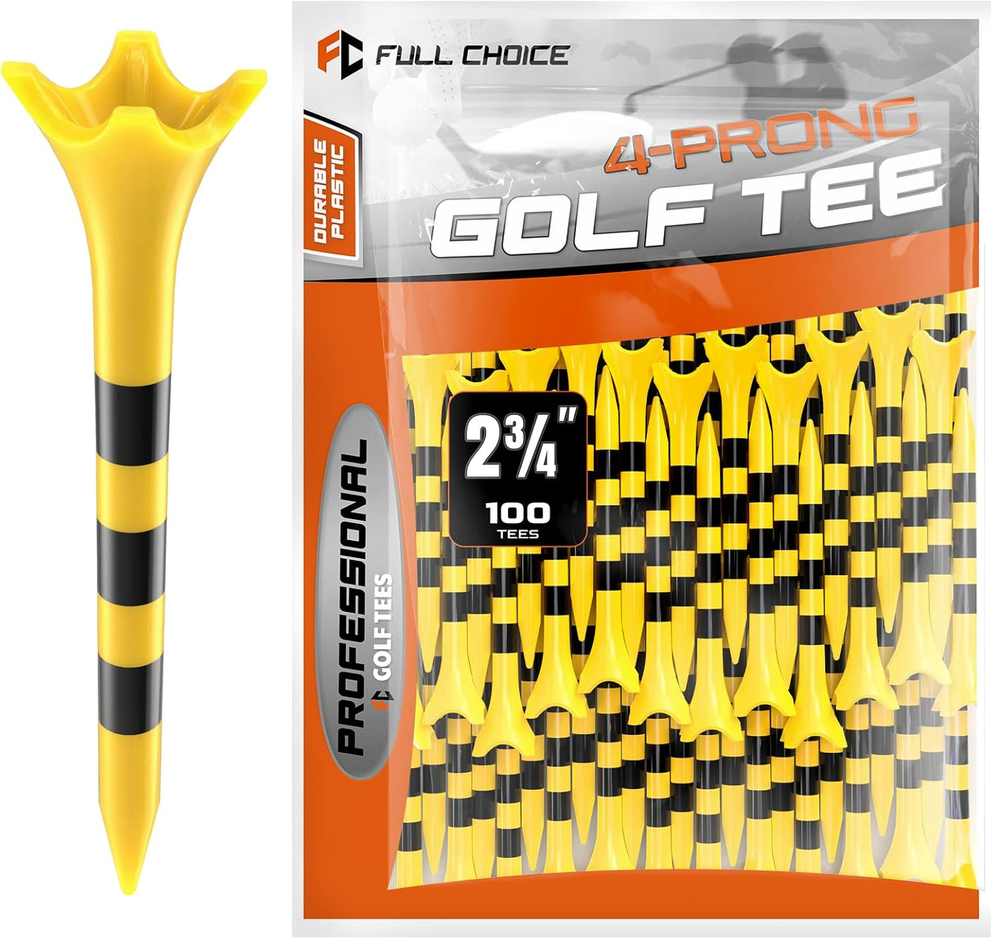 Professional Plastic Golf Tees - 100 Pack | Enhanced Durability & Stability, 3-1/4" & 2-3/4" Sizes