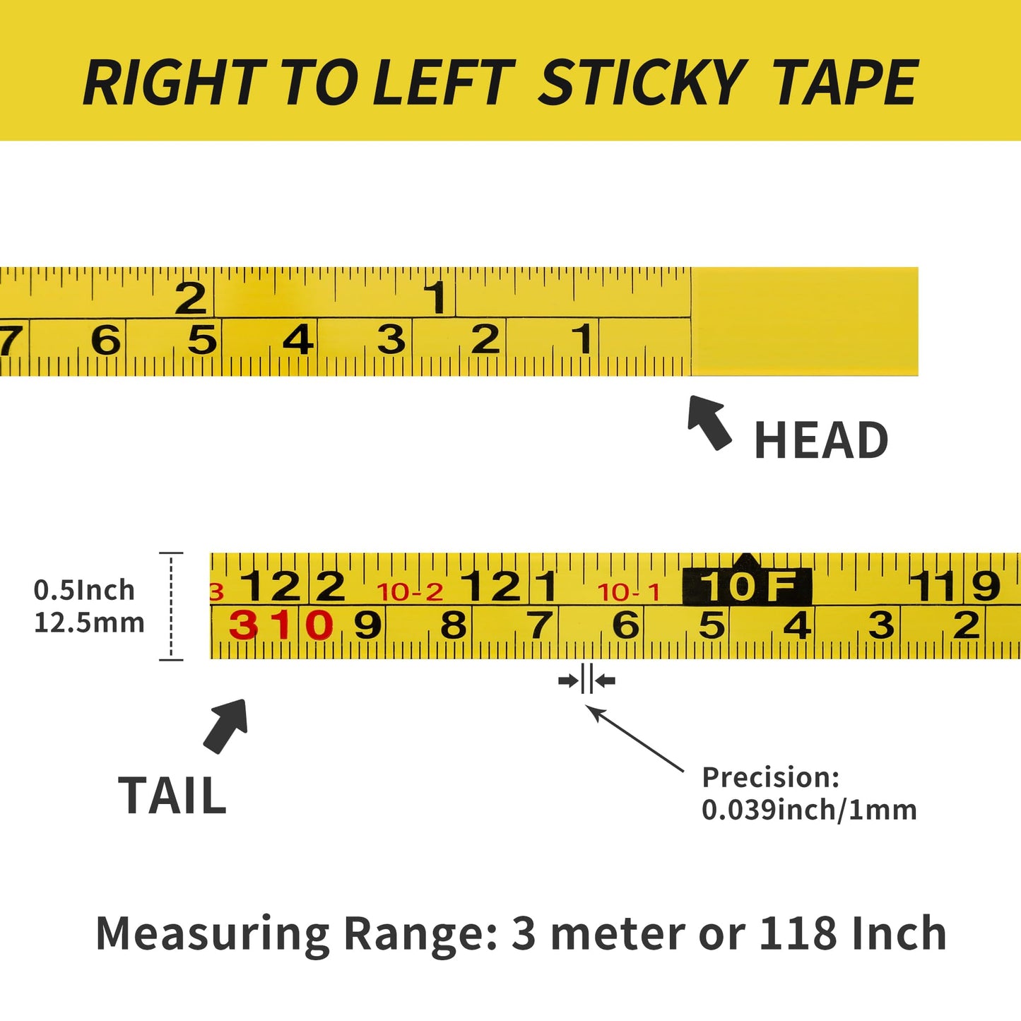 2Pcs Steel Self-Adhesive Measuring Tape, Imperial & Metric Tape Measure Sticker Ruler, Left to Right and Right to Left Stick on Tape Measure for Workbench, Woodworking, Saw & Drafting, 310cm/122Inch