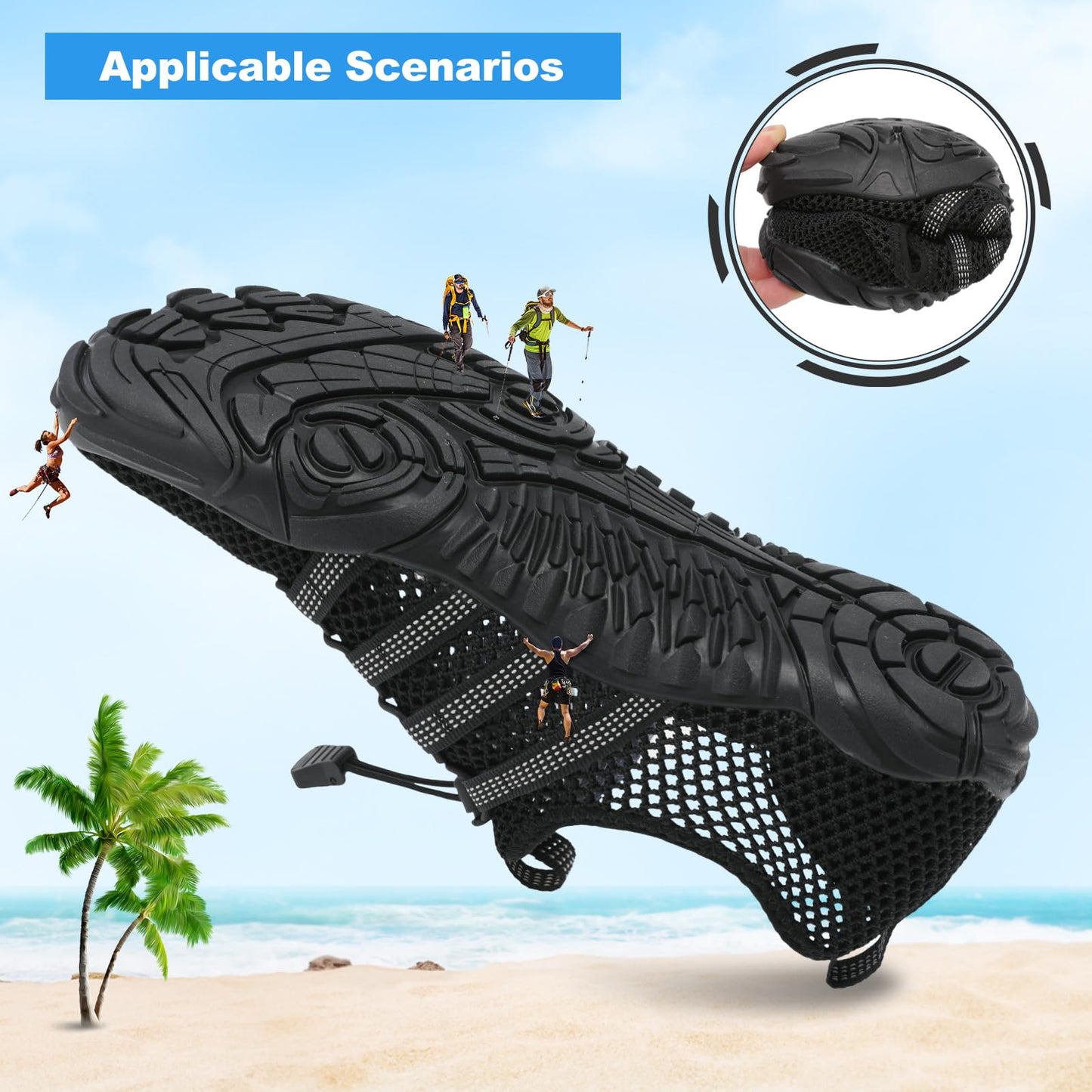 L-RUN Barefoot Water Hiking Shoes Women Aqua Socks for Men Swim Surf Beach Pool Shoes Black M US (Women 11, Men 9.5)=EU42