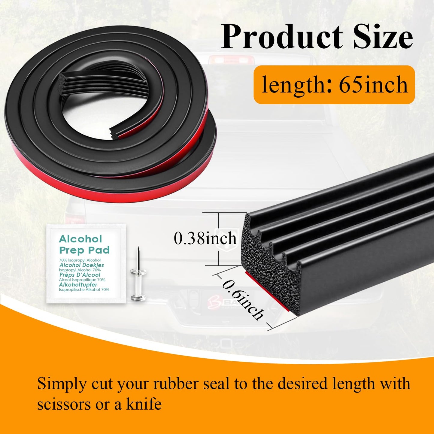 326A0004 Ribbed Bulkhead Seal Strip 3/5" X 65", Tonneau Cover Bulkhead/Service Kit/Self-Adhesive EPDM Foam Rubber Seal W/Tape/Ideal Weather Stripping