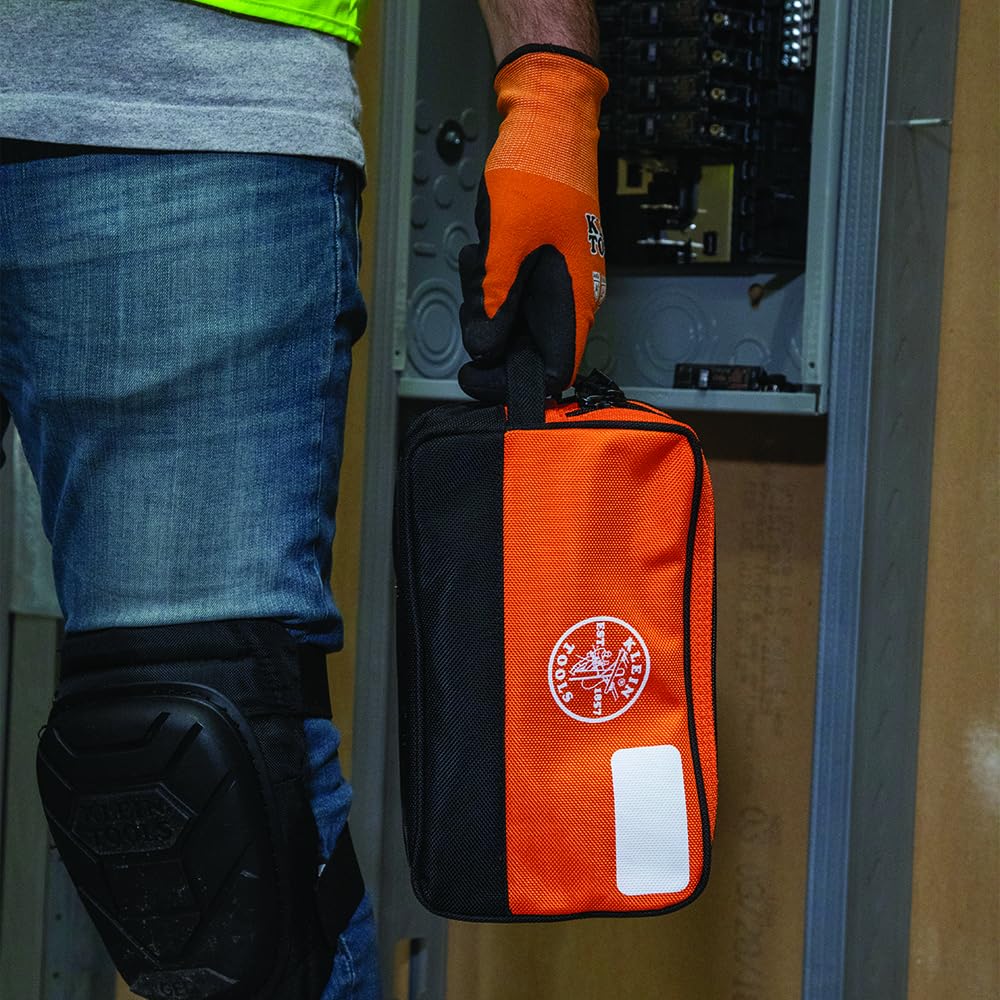 Klein Tools 55582 Tool Pouch Zipper Bag, Dual Compartments, 10-Inch x 6-Inch Heavy Duty Tool Bag Organizer, Multipurpose for Tools to Crafts