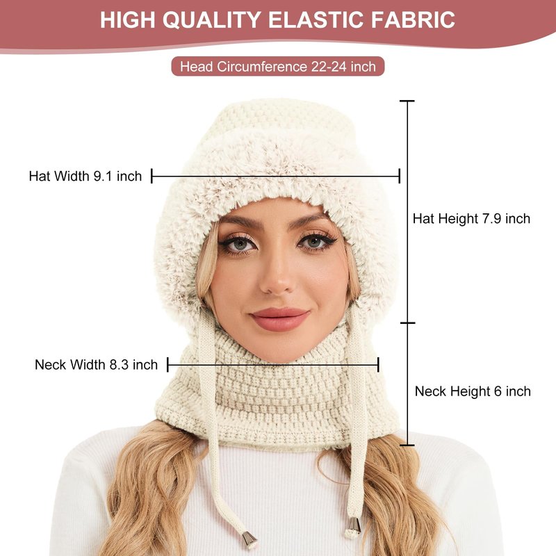 Sumolux 3 in 1 Beanie Hat for Women with Fleece Lined Scarf and Mask Outdoors Windproof Knitted Ski Mask Set