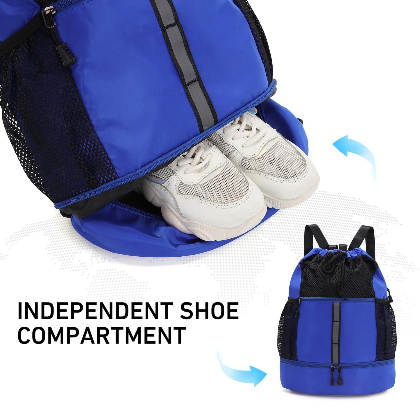 Valleycomfy Drawstring Gym Bag Sports Backpack With Shoe Compartment and Reflective Strips Royal Blue