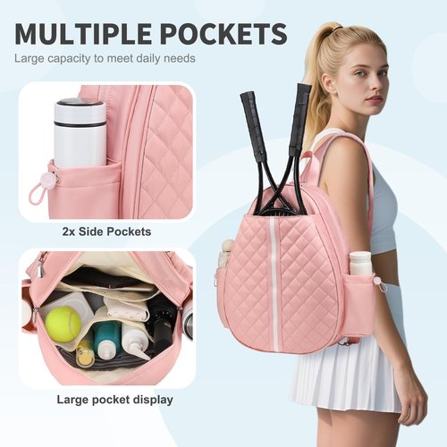 SUIKIHUM Convertible Tennis Sling Bag Crossbody Backpack Waterproof Reversible Tennis Racket Bags for Women Men (Pink)
