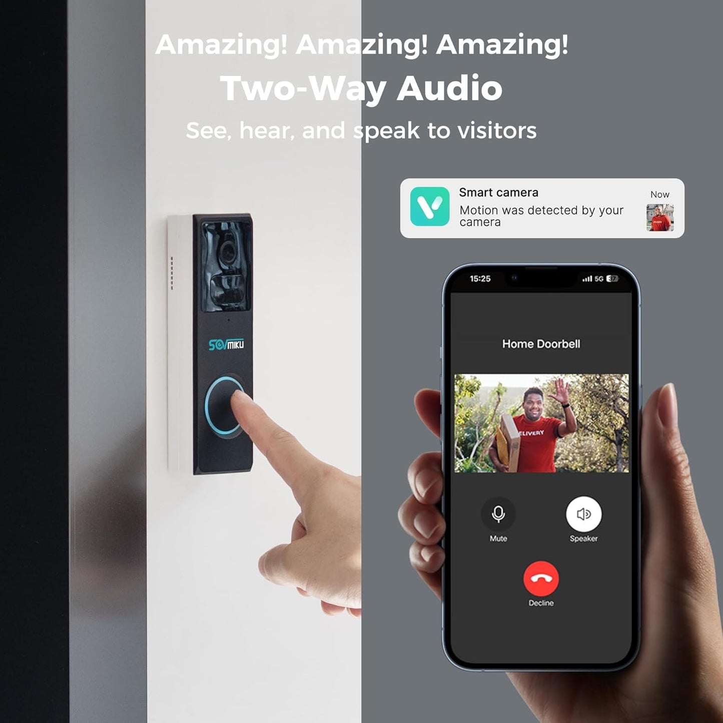 Vicohome DB3 2K Smart Video Doorbell - Wireless Home Security Camera with Chime, Two-Way Audio & Human Detection