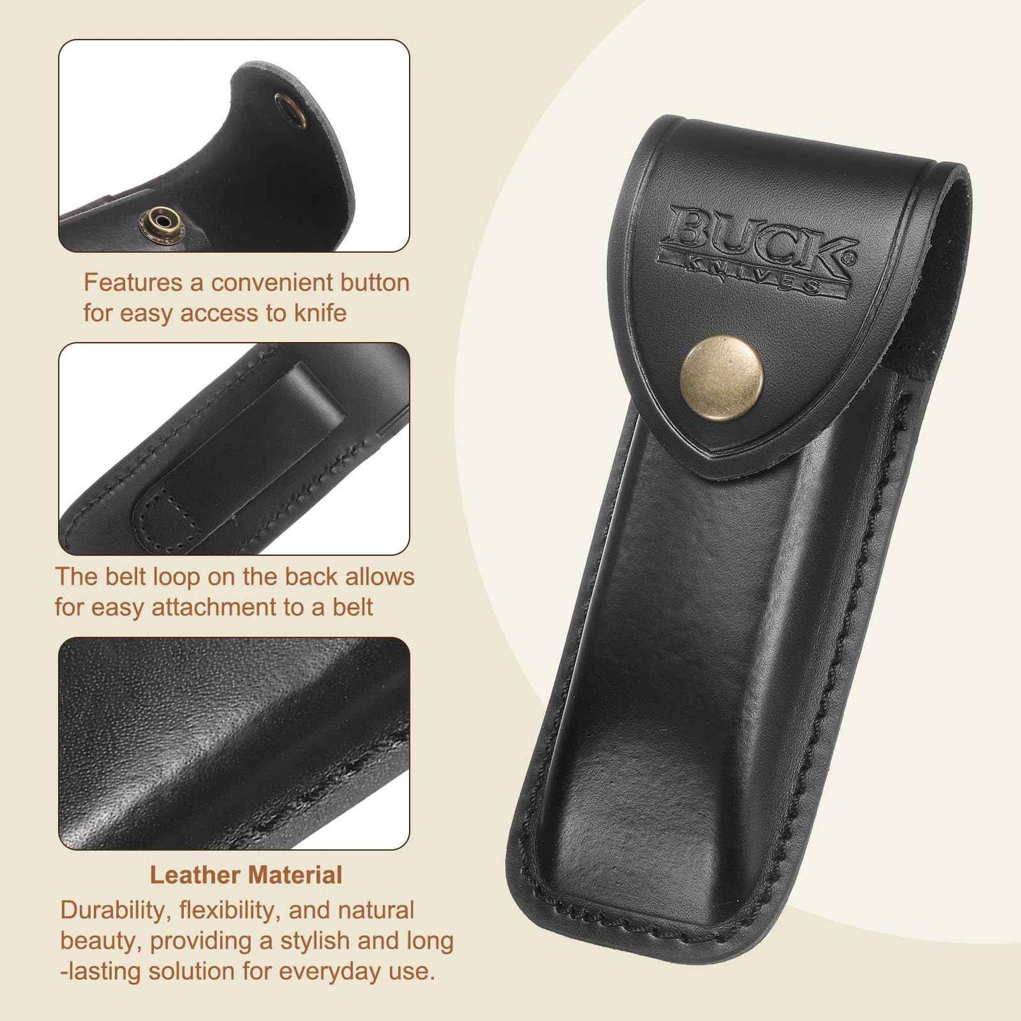 HARFINGTON 2pcs Leather Knife Sheath 5.71" Leather Pocket Knife Sheath with Hole for Folding Knife Camping Hunting Outdoors, Black