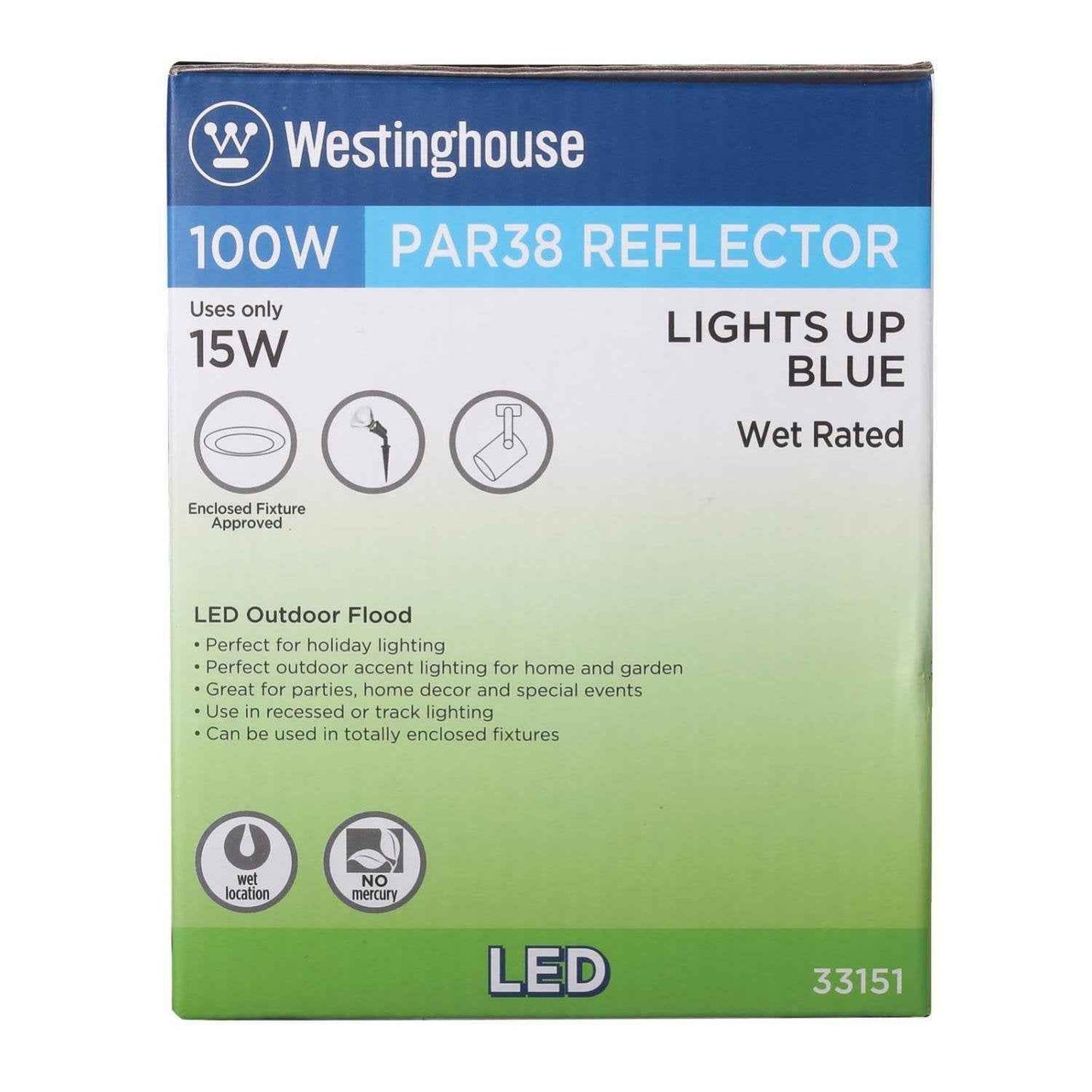 Westinghouse 3315120 100-Watt Equivalent PAR38 Flood Outdoor Weatherproof LED Light Bulb with Medium Base (6), Six Pack Blue 33151