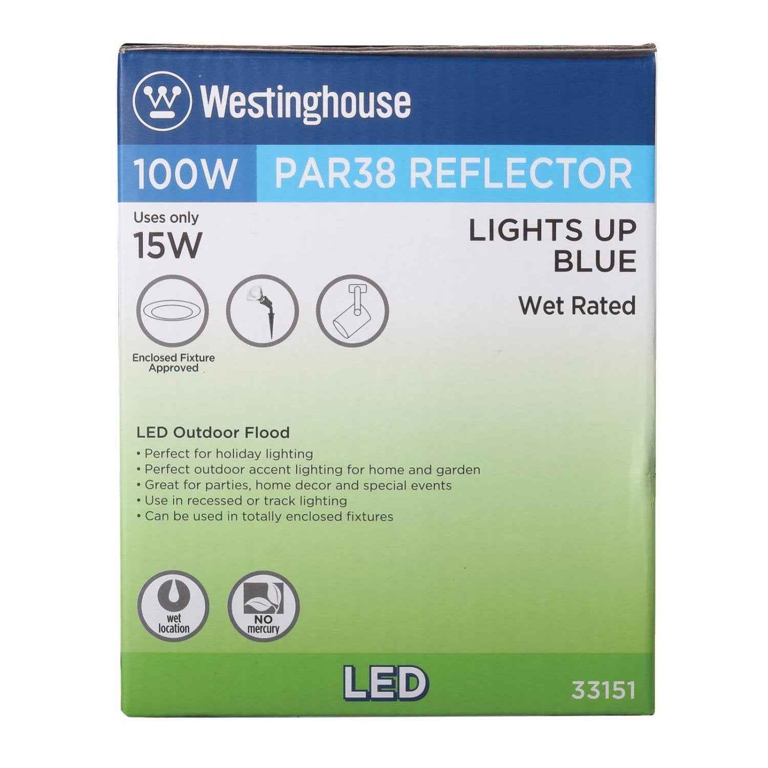 Westinghouse 3315120 100-Watt Equivalent PAR38 Flood Outdoor Weatherproof LED Light Bulb with Medium Base (6), Six Pack Blue 33151