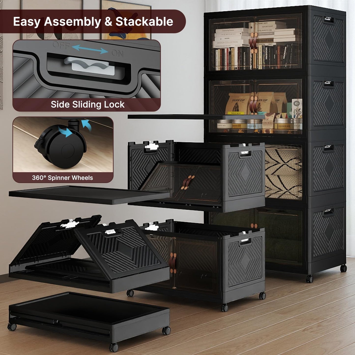 UAMFURI Stackable Storage Bins with Lids, 720QT Lockable Storage Cabinet
