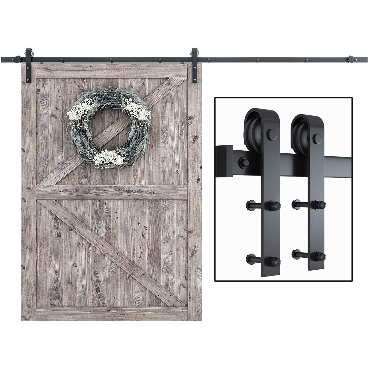 SMARTSTANDARD 10FT Sliding Barn Door Hardware Kit, Heavy Duty Track-Smoothly and Quietly-Includes Detailed Installation Instruction Fit 60" Wide Door Panel (J Shape Hanger) Black