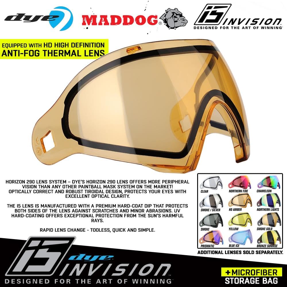 Maddog Dye i5 Thermal Dual-Pane Anti-Fog Lens Paintball Airsoft Mask Goggle System Combo with Microfiber Storage Bag | High Performance Safety Certified Protection - DyeCam