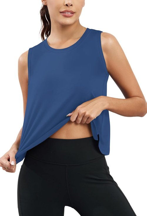 KevaMolly Workout Tank Tops - Flowy Cropped Athletic Shirts with UPF50+ Protection | Breathable Yoga & Running Tops