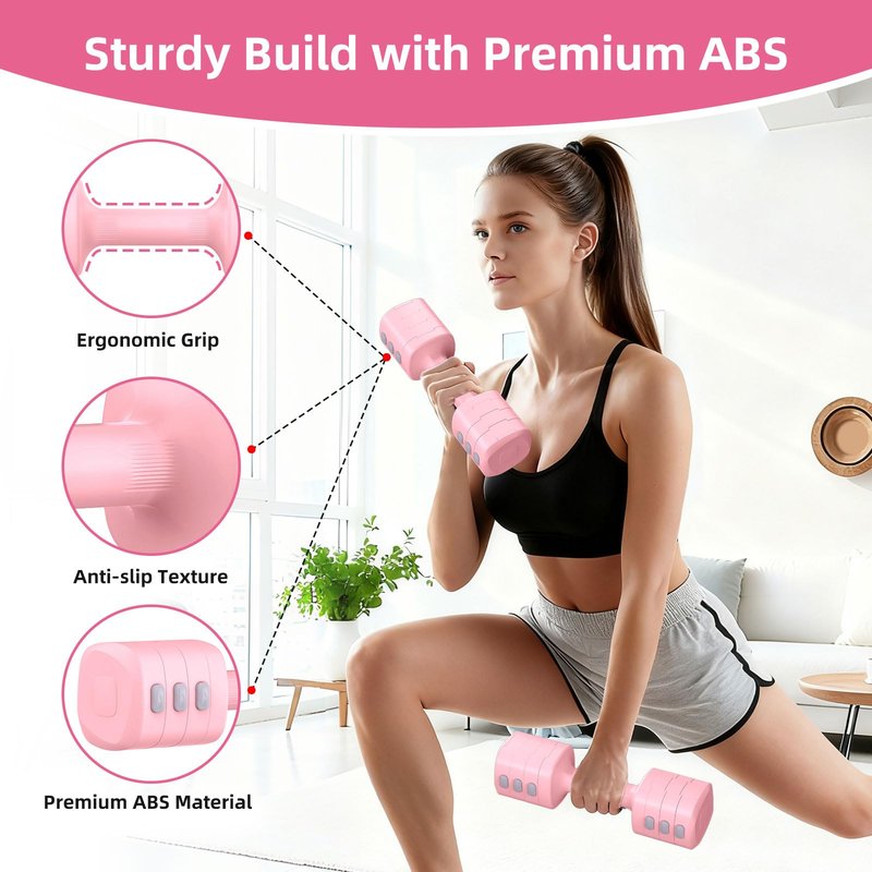 Nimsqury 11LB Adjustable Dumbbell Set, 4 Levels Hand Weight Set for Women/Men Each 2.2/3.3/4.4/5.5LB, Weights Dumbbells for Home Gym Exercise & Fitness (Pink)