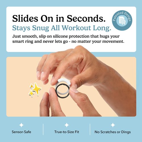 Buffr SMART Ring Protector – Silicone Ring Guards Compatible with Oura, Ultrahuman, RingConn & More Bands – Slim Fit, Sensor-Friendly Smart Ring Cover for Workout, Work & Daily Wear (White, Size 7)