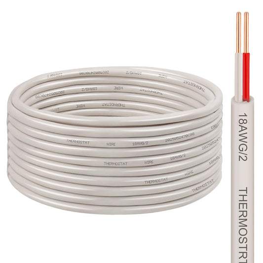 XRDS -RF 18AWG 2 Conductor Thermostat Wire 20FT, Solid Copper, 18 Gauge 2 Wire for Thermostat, HVAC, Heating and Cooling, White Jacket (20FT / 25FT / 30FT / 50FT / 75FT / 100FT)