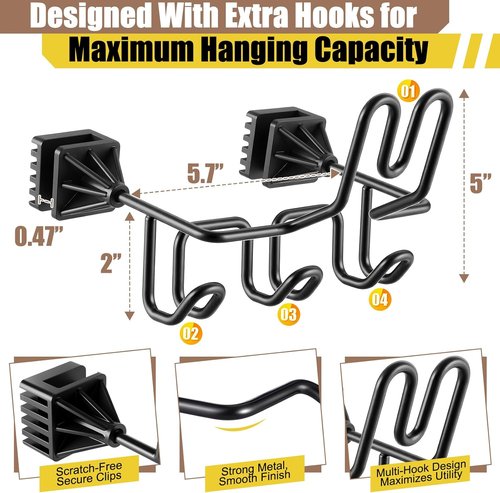 Enhon Hard Hat Holder - Versatile Organizer with 3 Hooks for Safety Gear | Black, 1 Piece