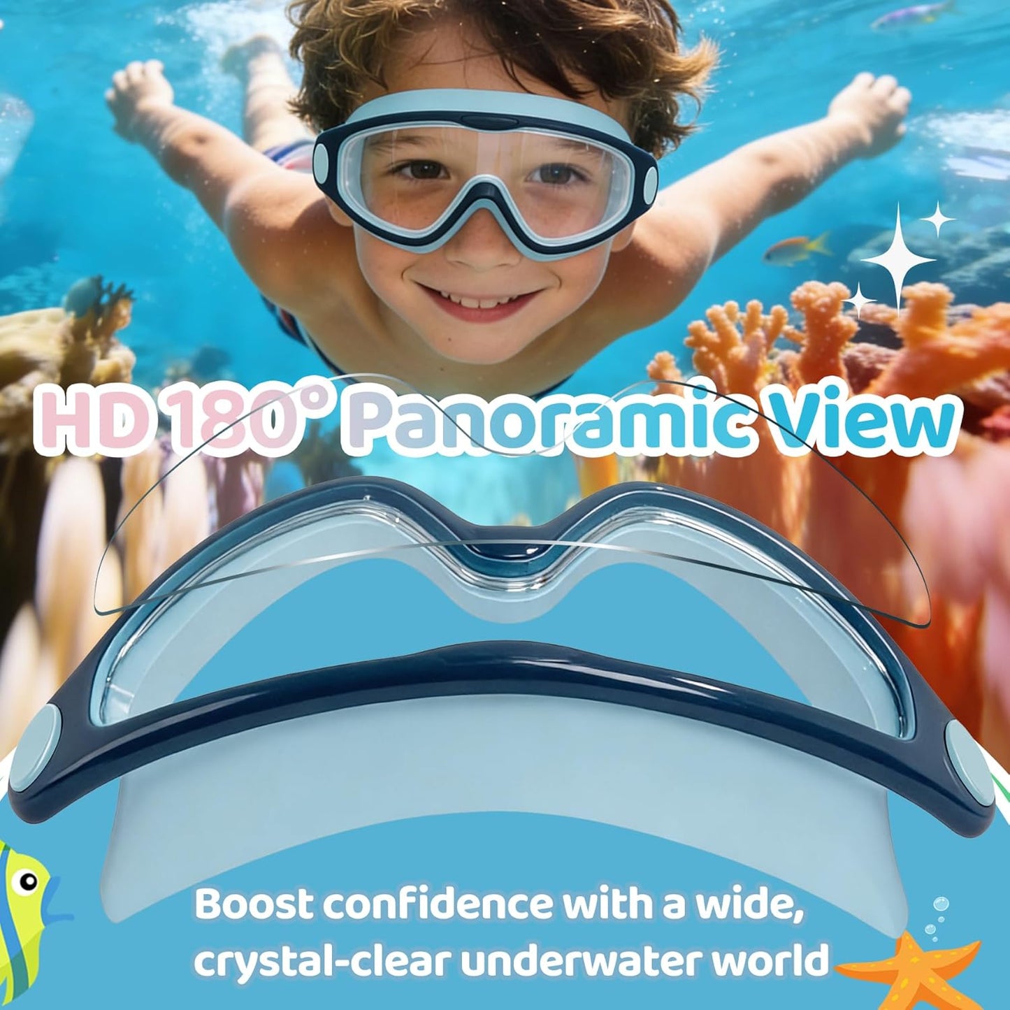 Vvinca Kids Swim Goggles - Soft Wave-Shape Strap for Comfort | Anti-Fog, Leak-Free, 2 Pack (Ages 3-15)