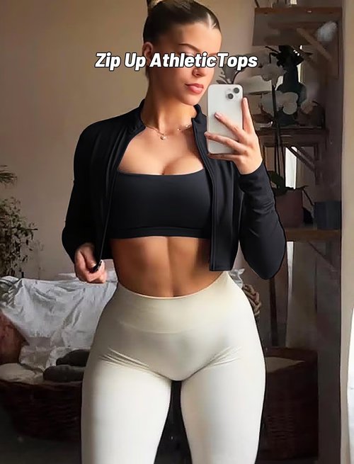 TZLDN Women's Cropped Workout Jacket Full Zip Up Long Sleeve Turtleneck Lightweight Gym Running Yoga Athletic Crop Tops Black - Small