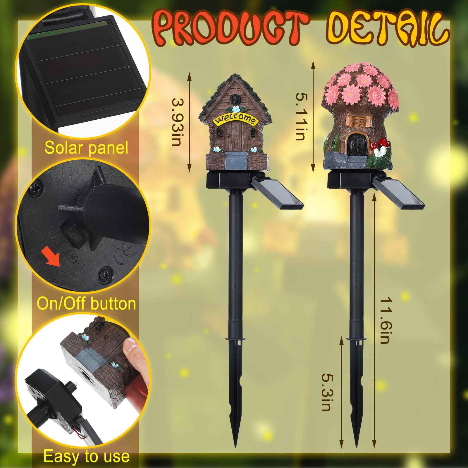 Rossesay 2 Pack Mushroom Fairy House Solar Light Halloween Outdoor Garden Home Statue LED Light Fairy Lights for Outside Christmas Garden Lawn Walkway Patio Yard Backyard Plant Decoration