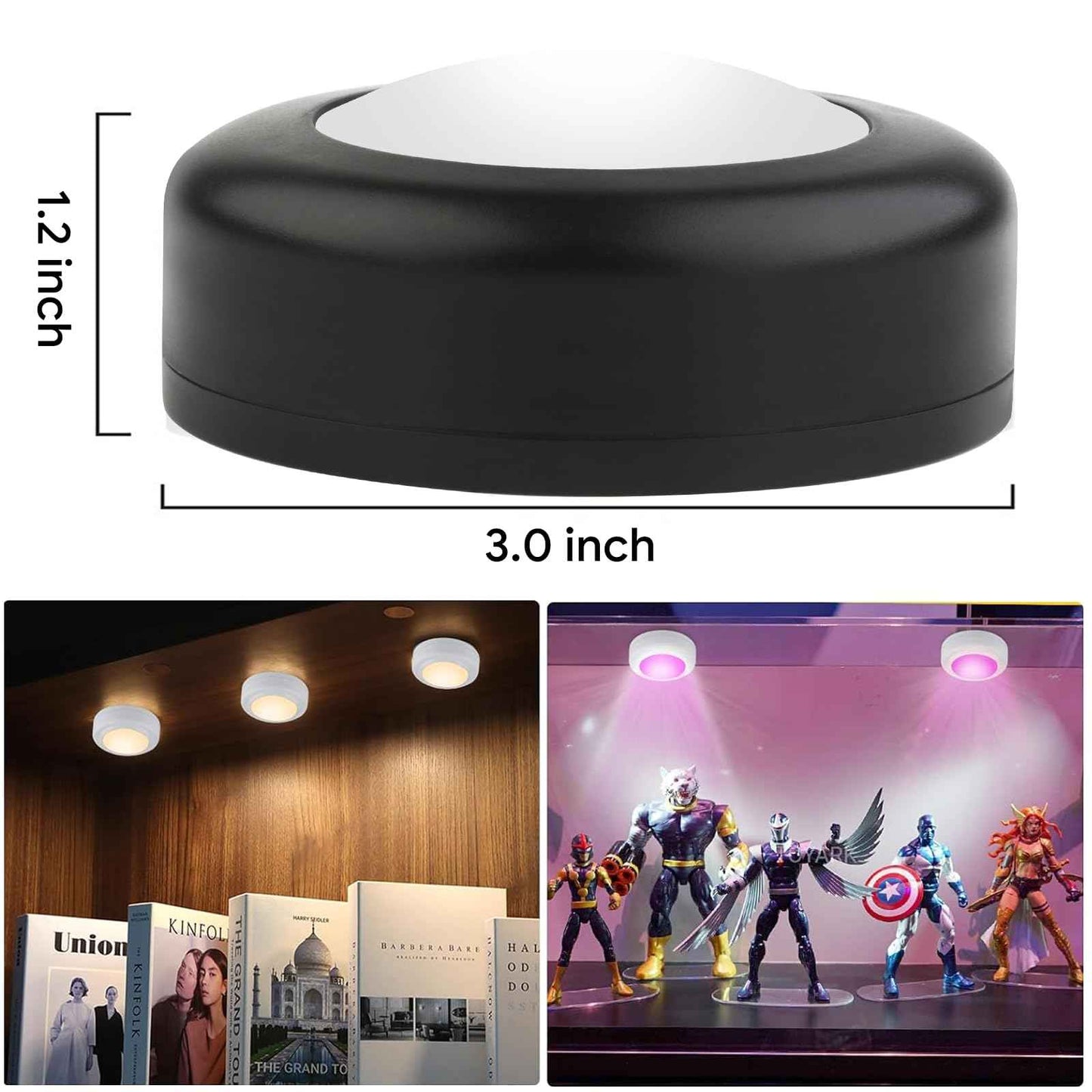 Yiliaw LED Puck Lights with Remote Control, AA Battery Operated, 12 Color Closet Under Cabinet Lighting, Push Tap Light, Under Counter for Kitchen, 6 Pack, Black-Magnetic