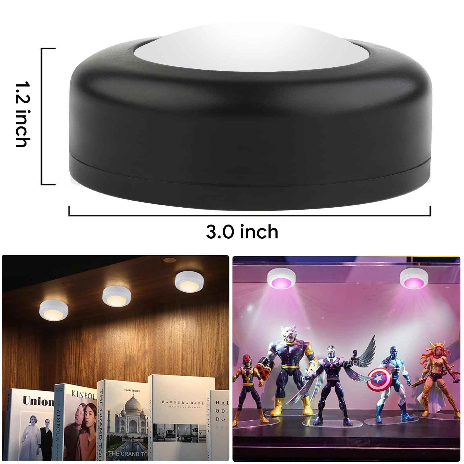 Yiliaw LED Puck Lights with Remote Control, AA Battery Operated, 12 Color Closet Under Cabinet Lighting, Push Tap Light, Under Counter for Kitchen, 6 Pack, Black-Magnetic