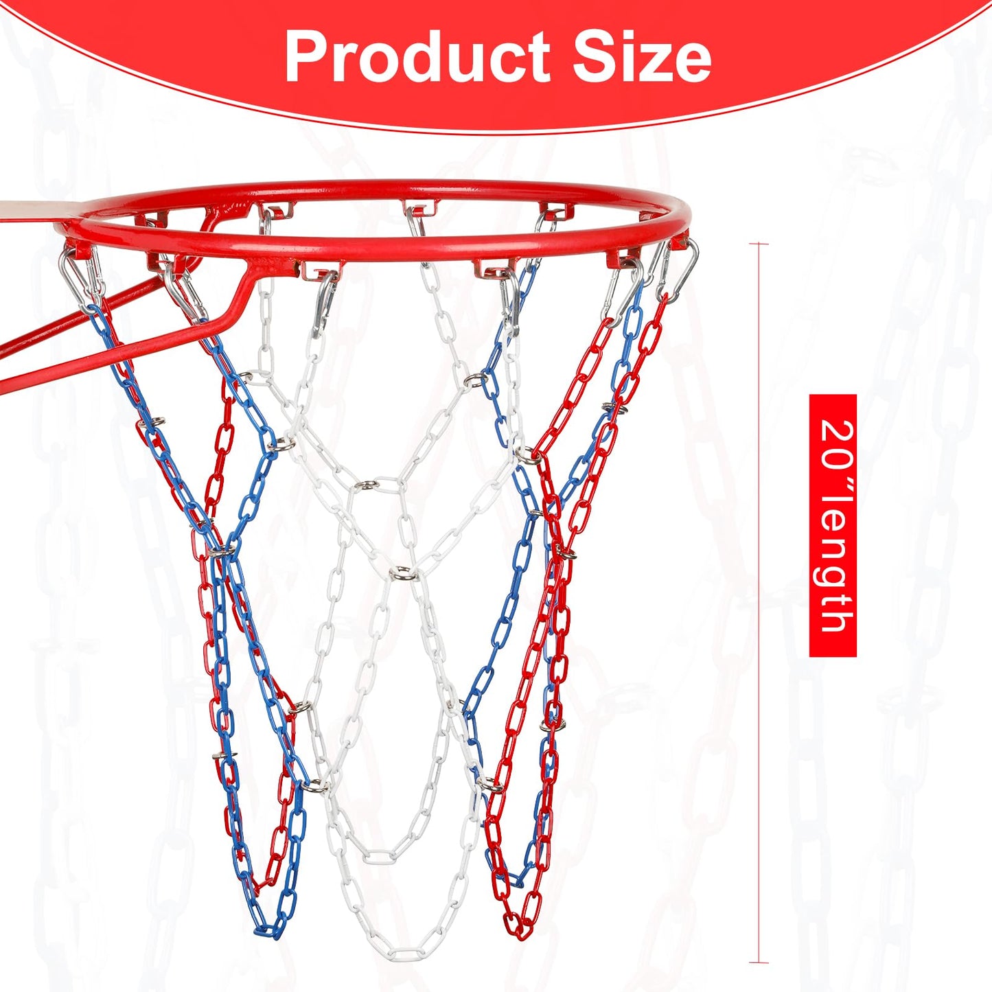 Basketball Net Heavy Duty Replacement,Carbon Steel Chain Basketball net, Anti-Rust Use Indoor Outdoor Standard 12 Loops Basketball Hoop