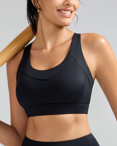 RUNNING GIRL Sports Bra for Women High Support, Molded Cup High Impact Sports Bras with Sewn in Pads Strappy Running Bra(3126 Black M)