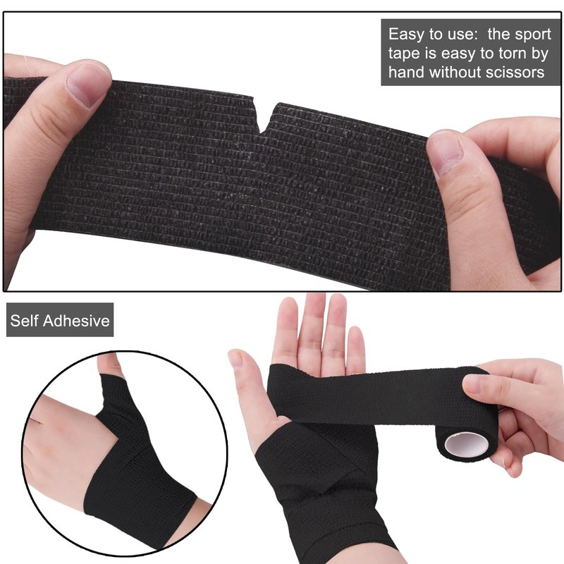 BQTQ 72 Rolls Self Adhesive Bandage 2 Inch Self Adherent Wrap Black Tape Self Stick Bandages Stretch for Wrist Ankle Swelling Sprains
