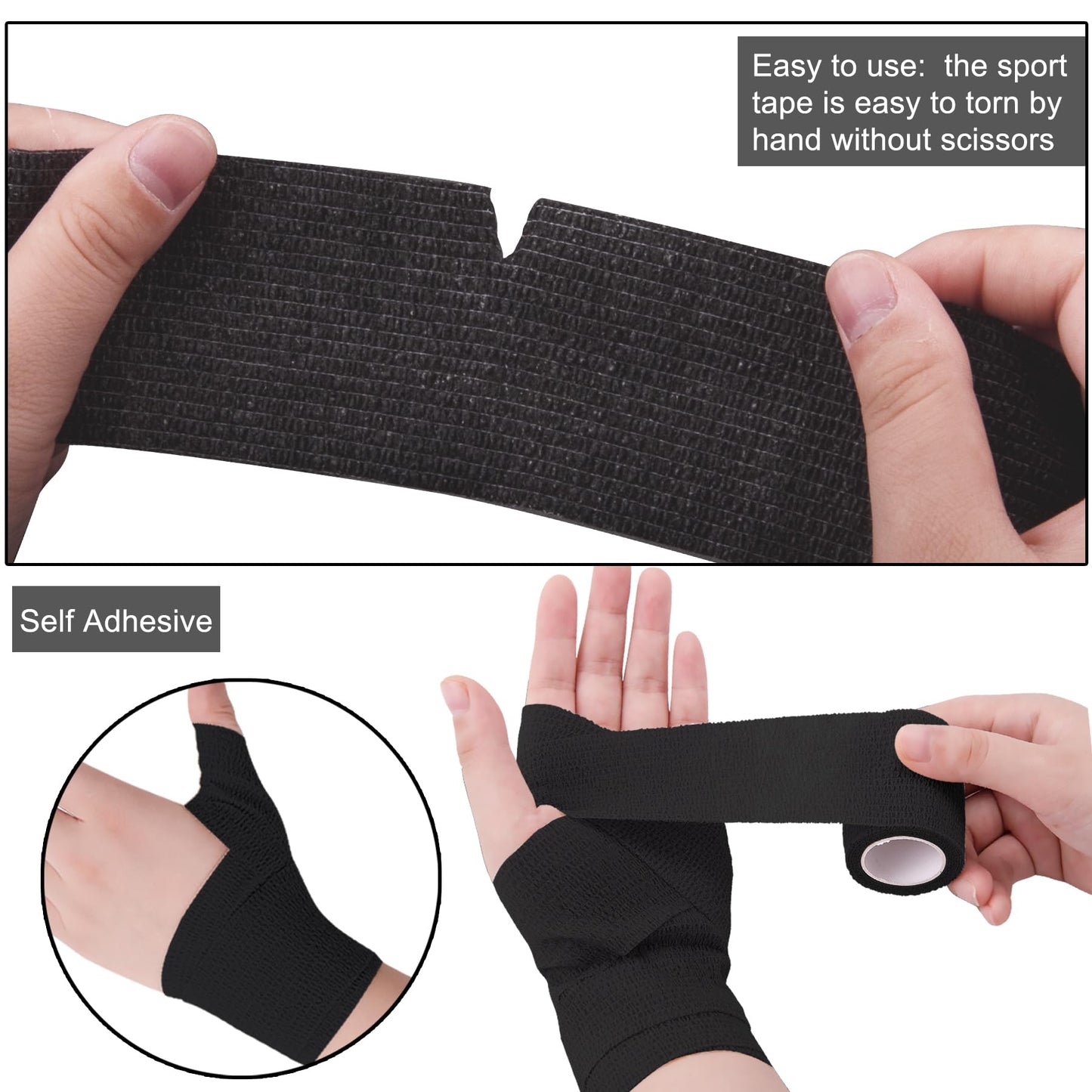 BQTQ 30 Rolls Self Adherent Wrap Stretch Bandages Self Adhesive Bandage Wrap 2 inch Self Stick Bandage Wrap Tape for Wrist Ankle Swelling Sprains (Black)