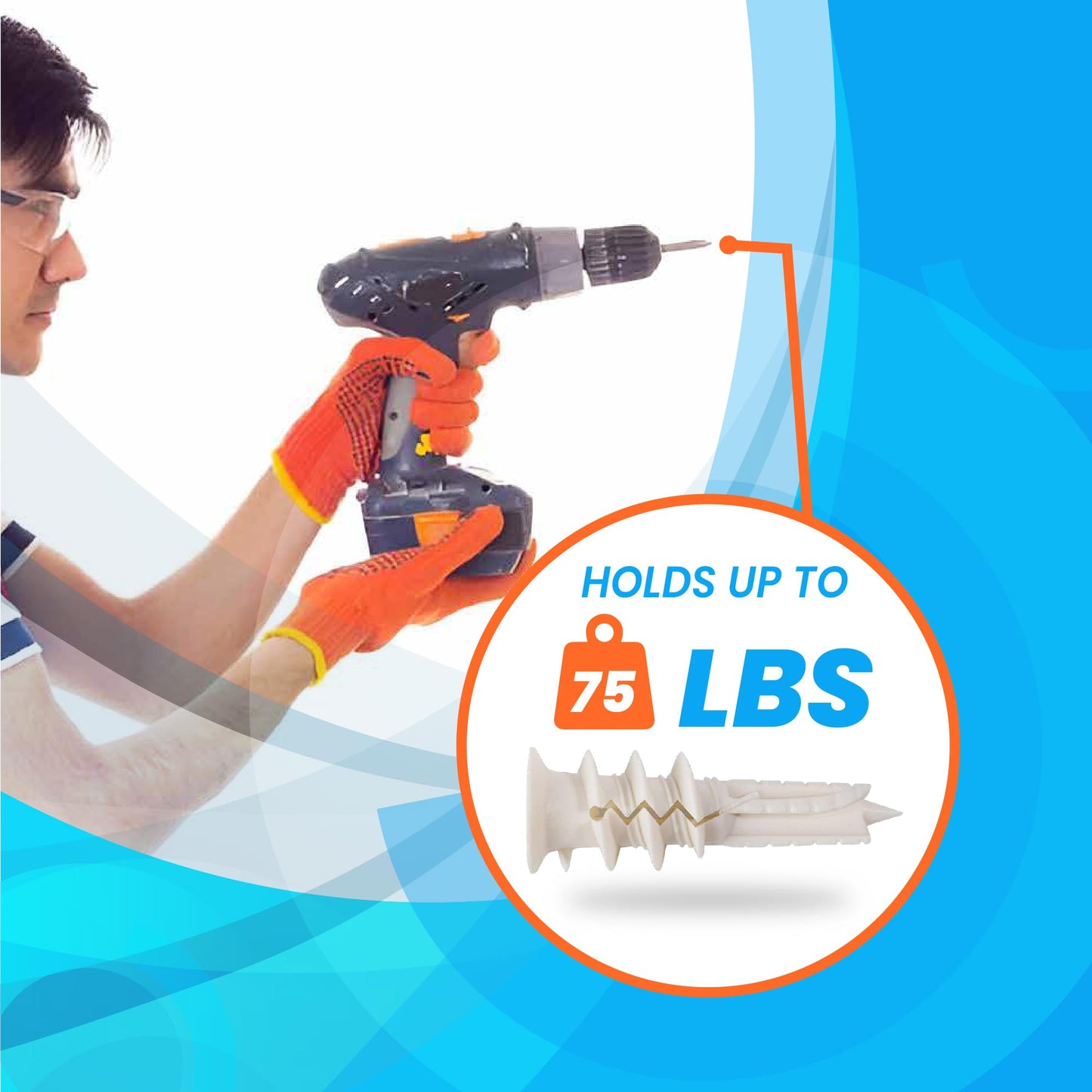 PRANSI 130pcs Drywall Anchors and Screws Kit – #8 x 1-1/4” Self Drilling Anchors – No Pre-Drill Required – Heavy Duty Wall Anchors for Drywall – Holds Up to 75lbs