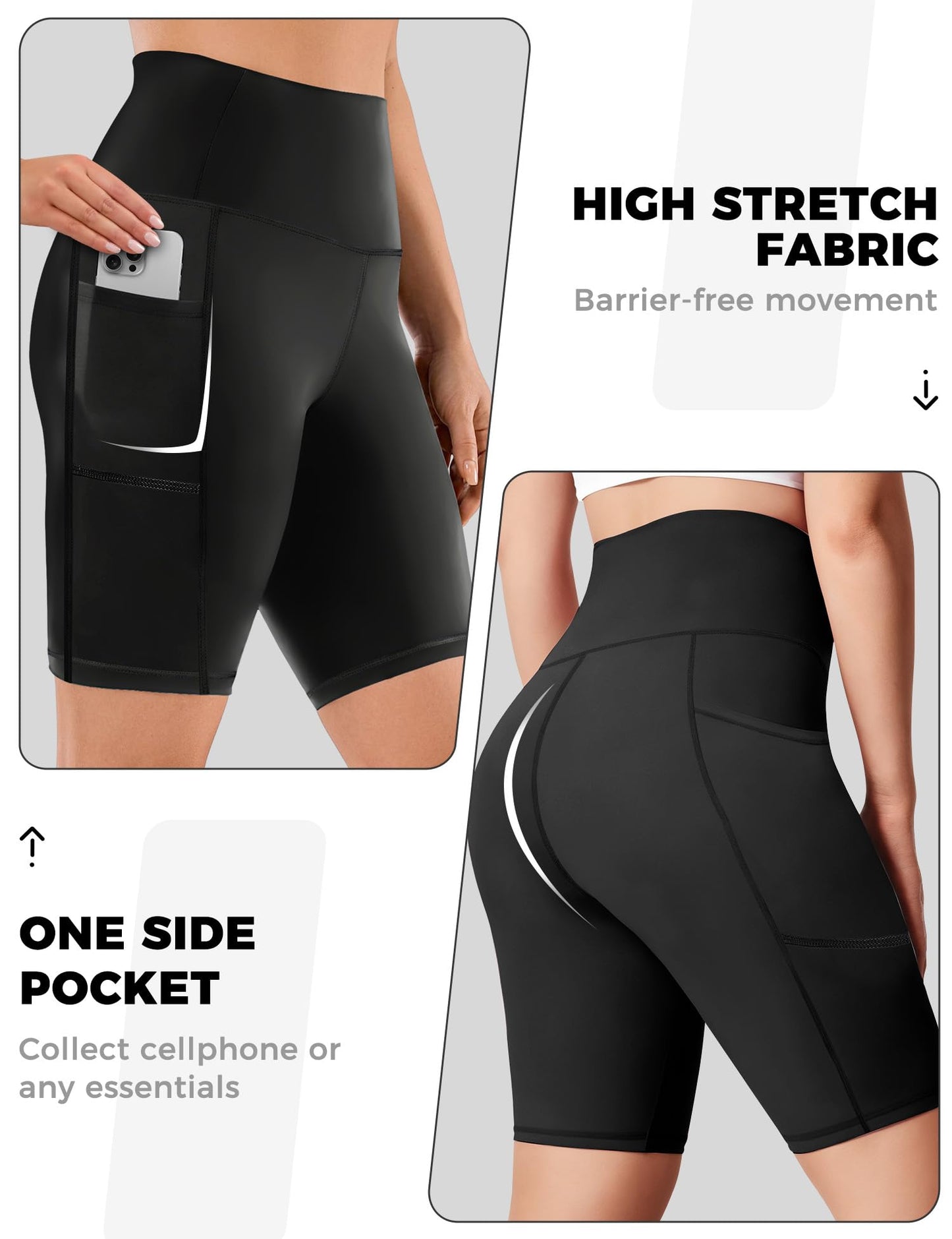 Buauty Biker Shorts Women with Pocket, 5 Inch High Waisted Pull-On Tummy Control Stretch Workout Yoga Athletic Bike Shorts for Gym, Running, Cycling, Casual Wear and Daily Outfits