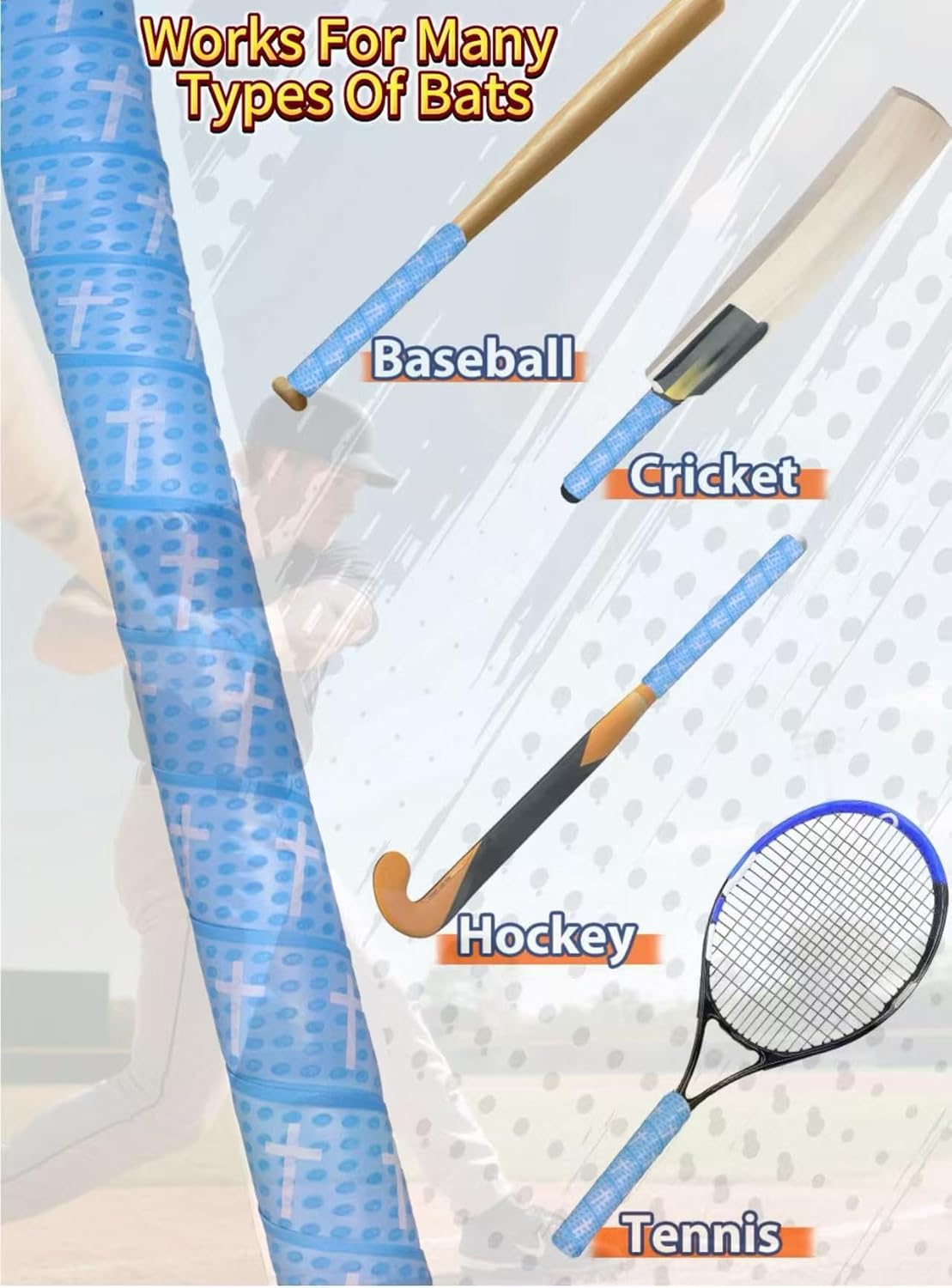 Skiennix Baseball Bat Grip Tape - Non-Slip Softball Wrap | Precut 1.5mm | 2/4/6 Pcs Options