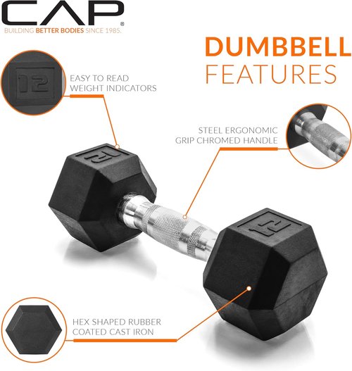 CAP Barbell Coated Hex Dumbbell Weights - Single | Choose from 10-120 lbs Options