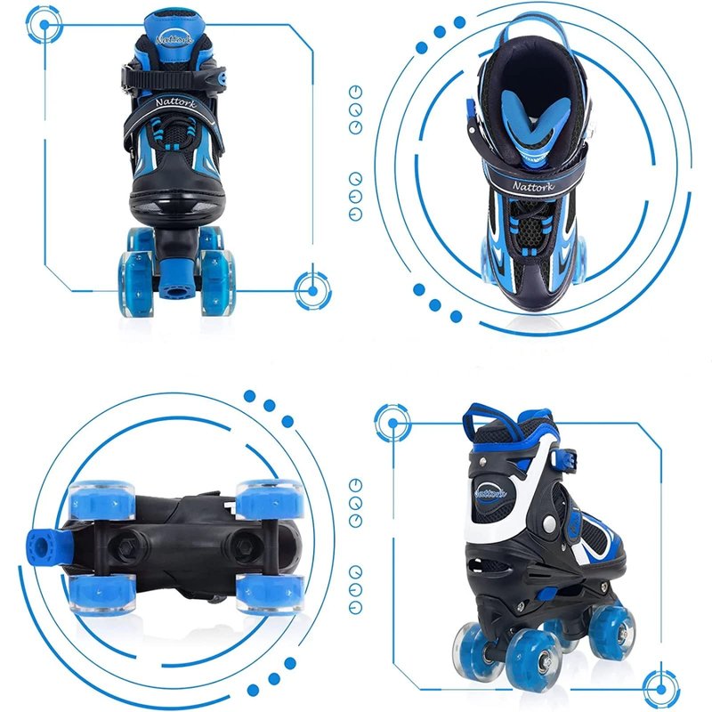 Nattork Kids Roller Skates for Boys Girls, 4 Sizes Adjustable Quad Skates with Light up Wheels,Beginner Kids Roller Skates Indoor Outdoor