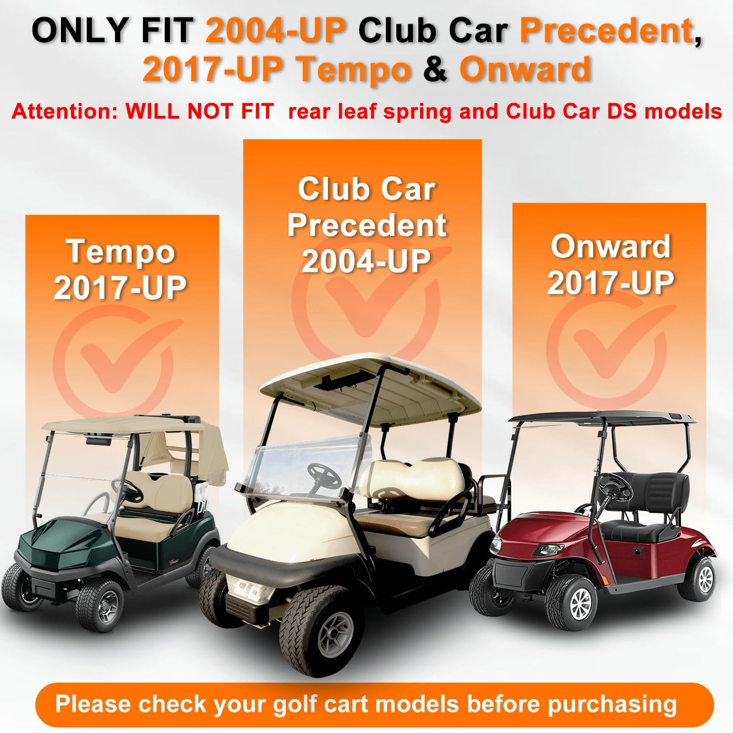 Club Car Precedent Front Bushing Kit with Screws, Golf Cart Front Lower Leaf Spring & Upper A-Arm Polyurethane Bushings and Seamless Sleeves for 2004-Up Club Car Precedent, 2017-Up Tempo & Onward