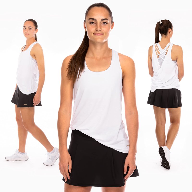 Franklin Sports Women's Sports Tank Top - White Athletic Lattice Back Tank Top for Pickleball, Tennis, Golf + Other Sports - Comfortable Relaxed Fit Spandex Blend - Women's Large - White