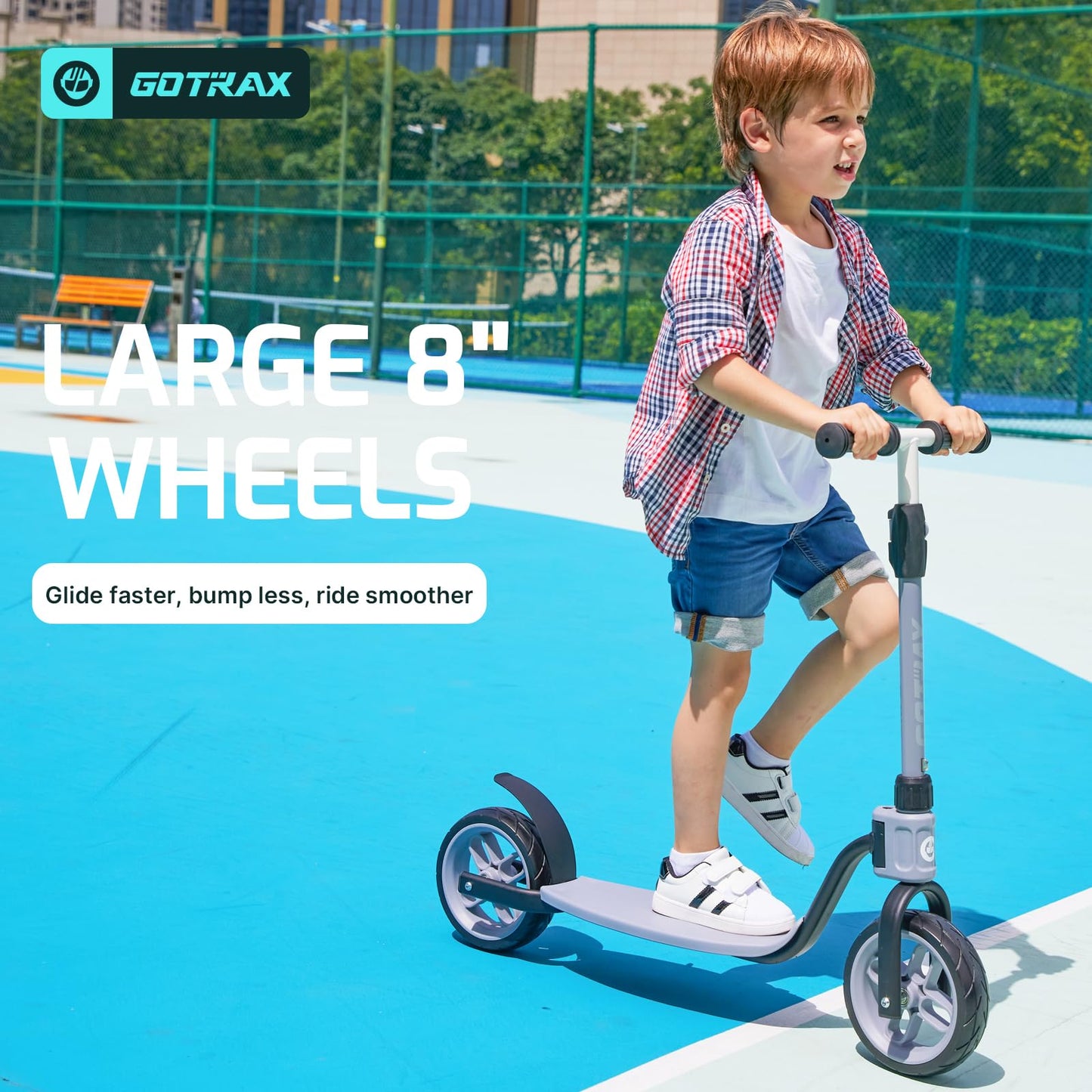 Gotrax KS8 Kick Scooter for Kids 5+, Large 8" Wheels and Height Adjustable Handlebar, Sturdy Wide Deck & Rear Brake, Detachable for Easy Storage, 2 Wheels Kids Scooter, Gift for Boys & Girl, Blue