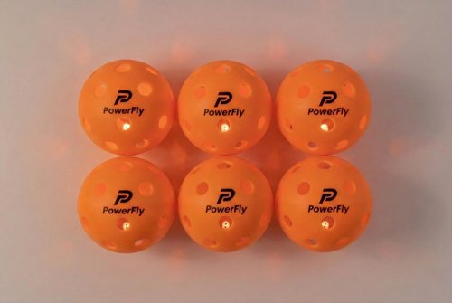 PowerFly Outdoor LED Pickleball Balls, High Visibility, 6 Pack (Orange)