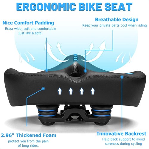 CDYWD Oversized Bike Seat - Extra Wide Comfort Cushion for Men & Women | Large Padded Replacement Saddle for Peloton & Cruiser Bikes