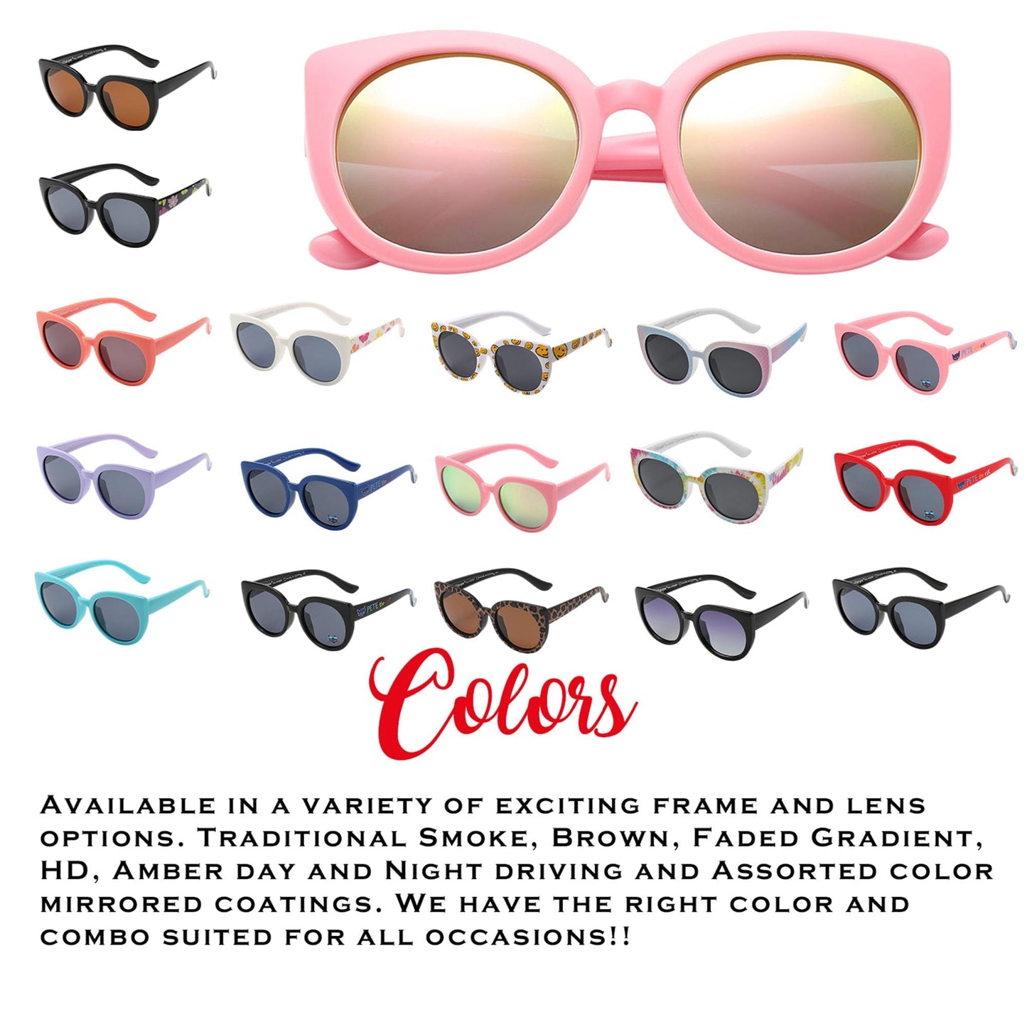 PolarSpex Toddler Sunglasses – Polarized UV Protection Cat Eye Sunglasses with Unbreakable Frame for Girls Age 2-8 (Hibiscus Flower | Polarized Smoke, 45, Millimeters)