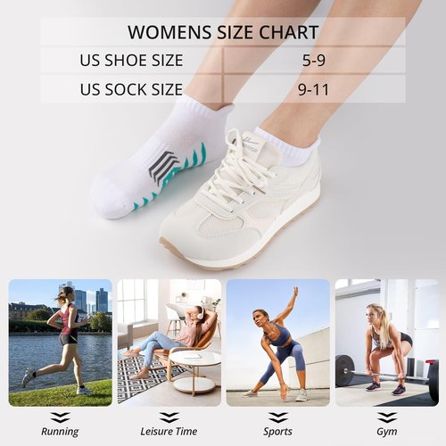 COOPLUS Ankle Socks - Women's Athletic Cushioned Low Cut Running Socks | 6 Pairs, Anti-Blister Cotton
