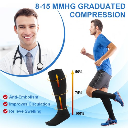 ShinyMatch 8 Pairs Men Dress Compression Socks Men Knee High Light Compression Socks 8-15 Mmhg Graduated Support Stockings for Father's Day Christmas Gift
