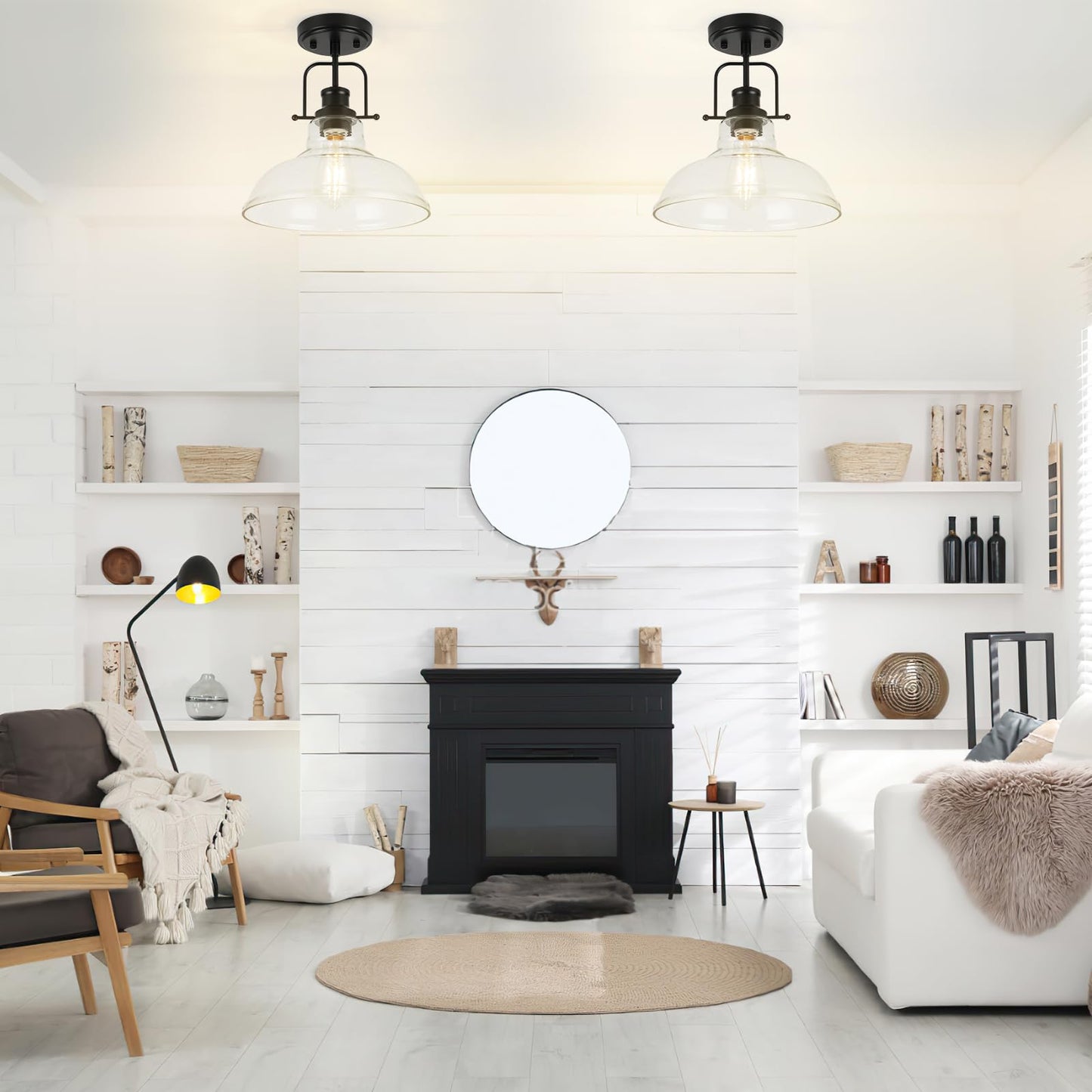 WILON 2 Pack 11'' Semi Flush Mount Ceiling Light Fixture with Clear Glass Shade Black Ceiling Light Modern Farmhouse Lighting Fixture Ceiling Lamp for Kitchen Hallway Dining Room Porch Foyer