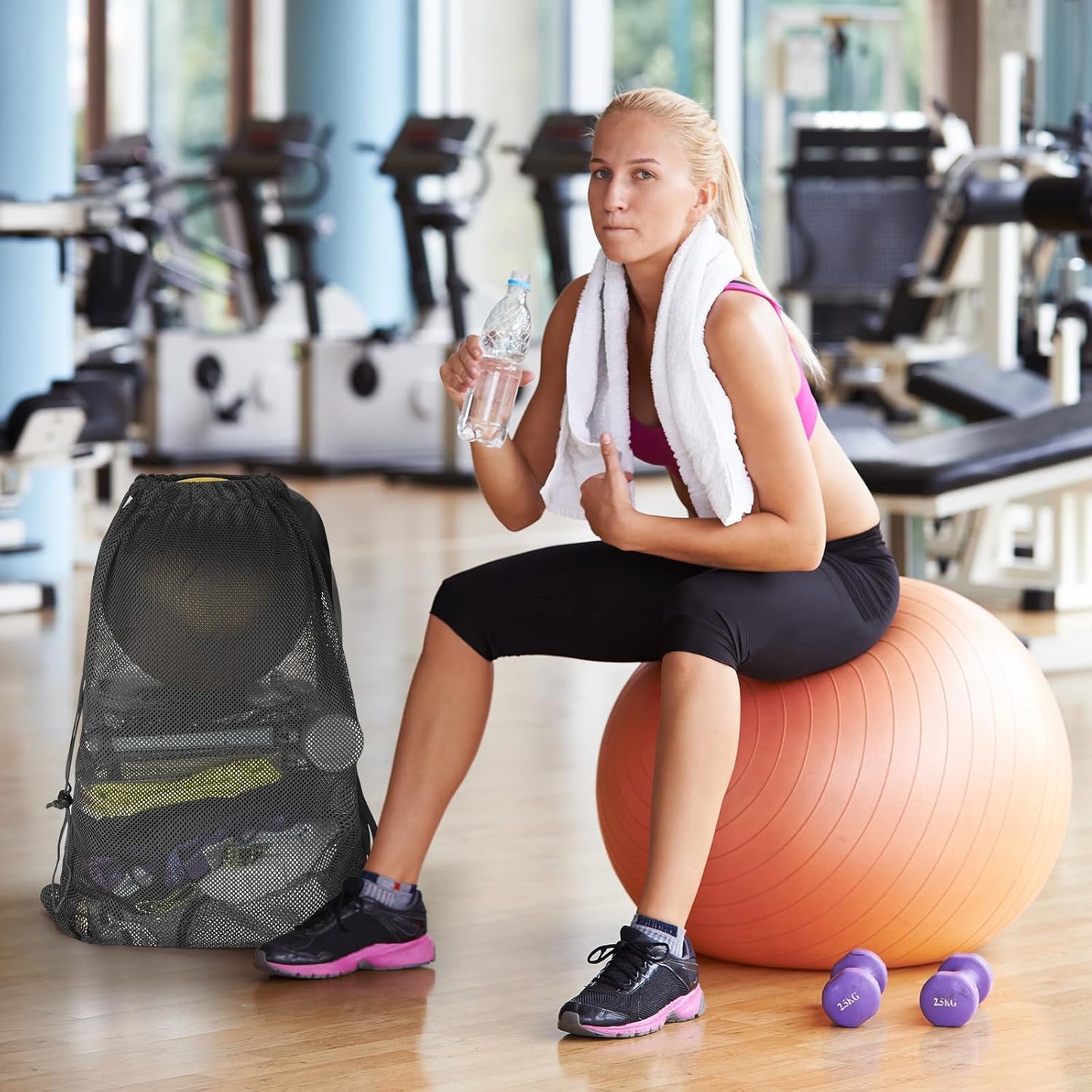 Natural Style Swim Bag - Oversized Mesh Drawstring Backpack | 2 Packs, 18" x 26" Size