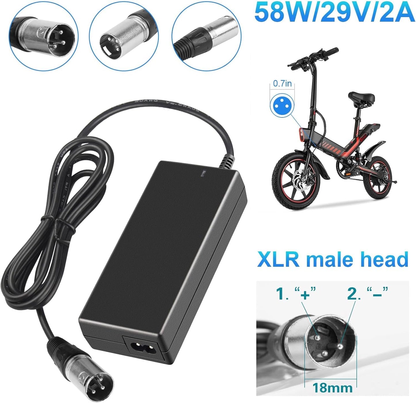 TREE.NB SGS Certified 58W 29V 2A Electric ScooterBike Battery Charger XLR Plug AC Adapter Power Supply