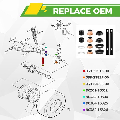 10L0L Golf Cart King Pin and Bushing Kit for Yamaha G2 G8 G11 G14 G16 G19 G20 - Golf Cart Steering Knuckle Kingpin and Bushing Kit, OEM J55-F3516-00, J38-23528-00,J38-23527-00